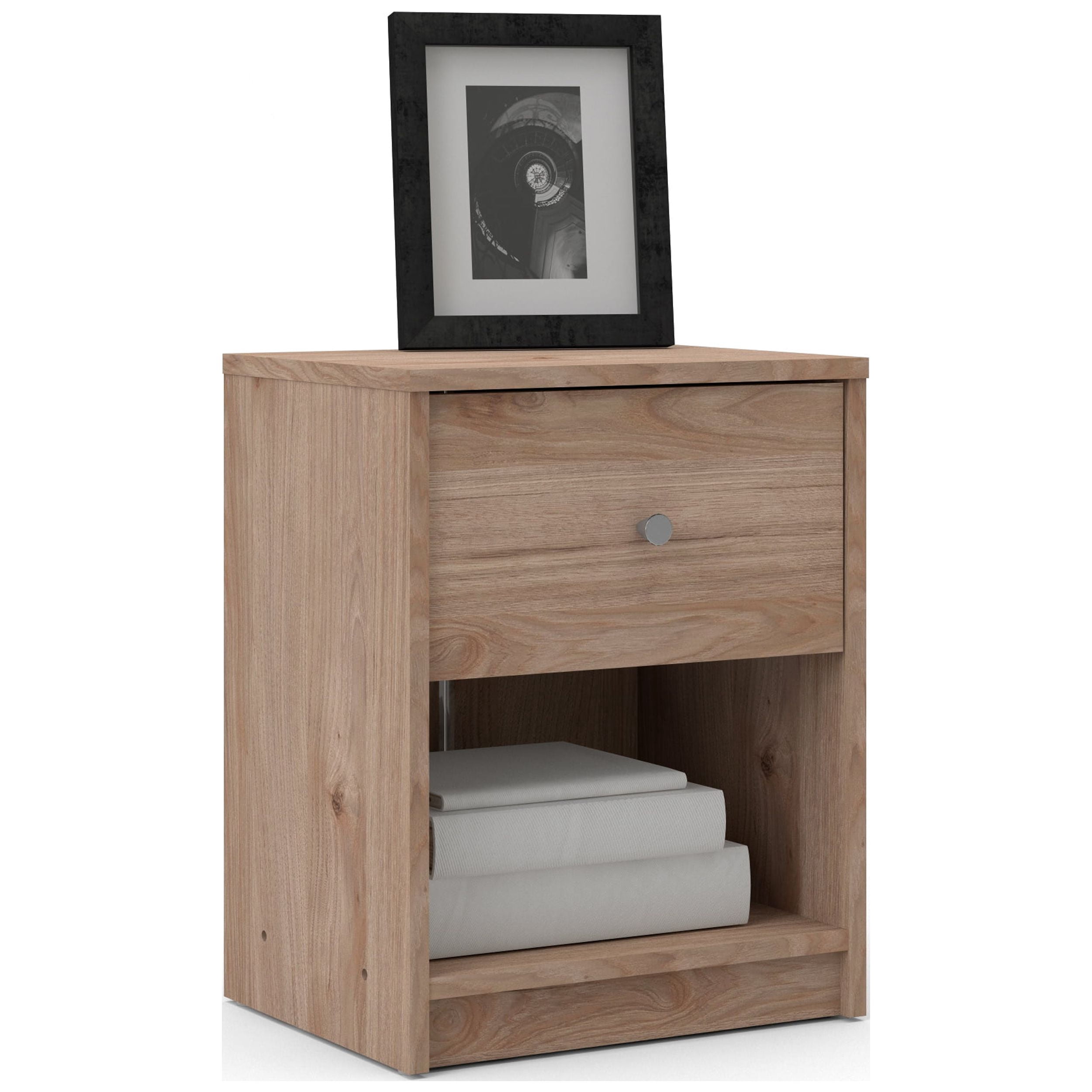 Tvilum Studio 1 Drawer and 1 Shelf Bedroom Nightstand for Adults, Jackson Hickory