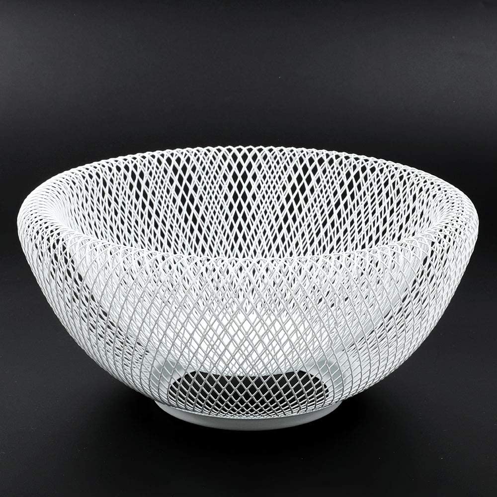 JHY DESIGN Metal Mesh Fruit Basket 10''Diameter Small Candy Bowl Little White Round Decorative