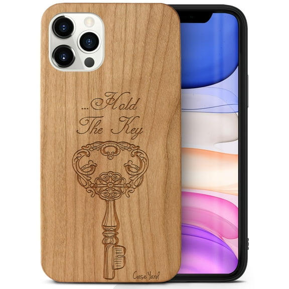 Case Yard Wooden Case Outside Soft TPU Silicone, Slim Fit Shockproof Wood Protective Phone Cover for Girls Boys Men and Women, Supports Wireless Charging Hold The Key Design case for iPhone-11-Pro-Max