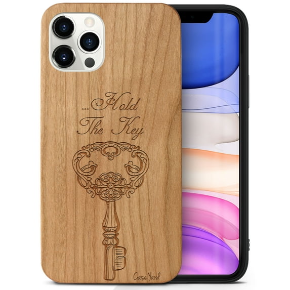 Case Yard Wooden Case Outside Soft TPU Silicone, Slim Fit Shockproof Wood Protective Phone Cover for Girls Boys Men and Women, Supports Wireless Charging Hold The Key Design case for iPhone-11-Pro