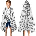 thumbnail image 3 of Black White Baseball Snacks Pattern Hooded Bath Towel，50"x30" for Ages 3 To 12 Kids, Quick Dry Lightweight Soft Microfiber Hood Beach Towel Cover Up for Kids, 3 of 7