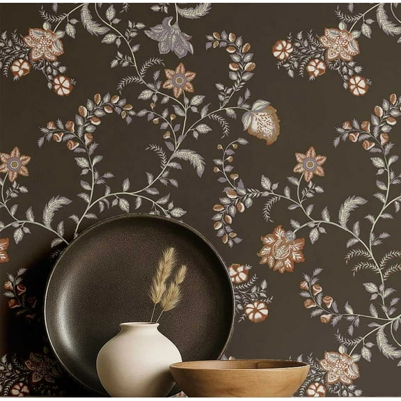 S4Sassy Peel & Stick Vinyl Wallpaper, Rustic Floral Vine Print Wallpaper Contact Paper Waterproof- Gray 25"x60",Removable Wall Covering for Home Decor in Living Areas, Renter Spaces, Cabinet