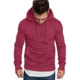 thumbnail image 2 of iiniim Mens Long Sleeves Drawstring Plain Hooded Sweatshirt Pullover Hoodie Casual Top Undershirt Burgundy L, 2 of 3