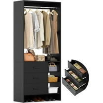 Aheaplus 2.5FT Closet System with 3 Drawers, 29.5’’ Closet Organizer, Wood Closet Organizer System, Walk-in Closet or Small Closets Wardrobe, Clothes Rack with Hanging Rods,-E6, Black