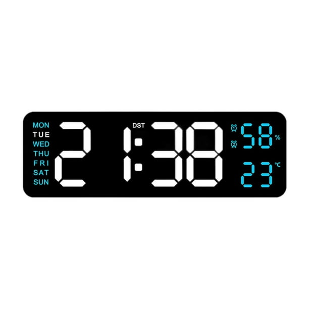 Reloj despertador digital con pantalla LED y función de memoria, 12/24 h, temperatura, humedad y semana. Azul