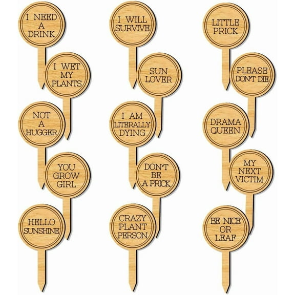 15 Pcs Funny Wood Plant Labels 15 Styles Garden Labels with Plant Puns Leaf Decoration Wooden Markers for Indoor and Outdoor Plants Flowers Herbs Seed Potting