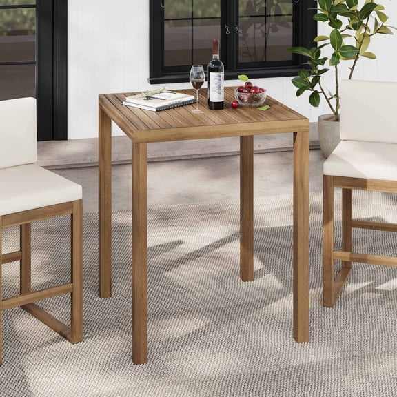 Christopher Knight Home 39.5"H Patio Bar Table, Square Slatted Top with Wood Frame, Outdoor Bar Height, Light Brown
