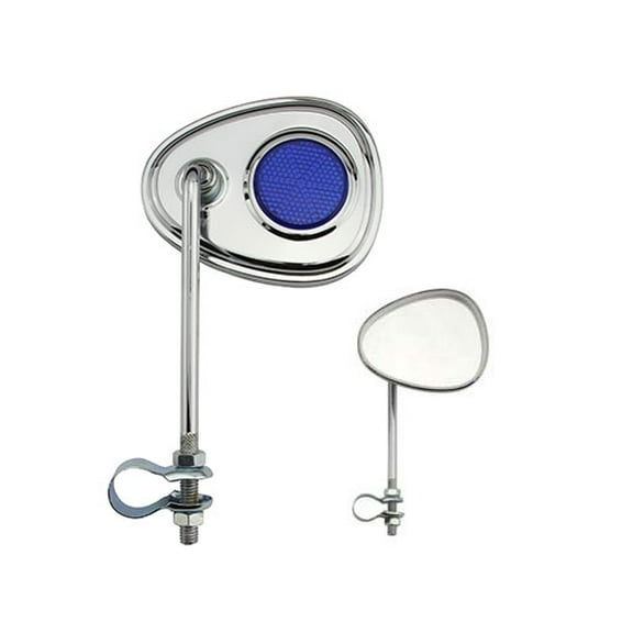V Mirror Chrome Blue Reflectors. Bike mirror, bicycle mirror for lowrider , beach cruiser, chopper, limo, stretch bike, bmx