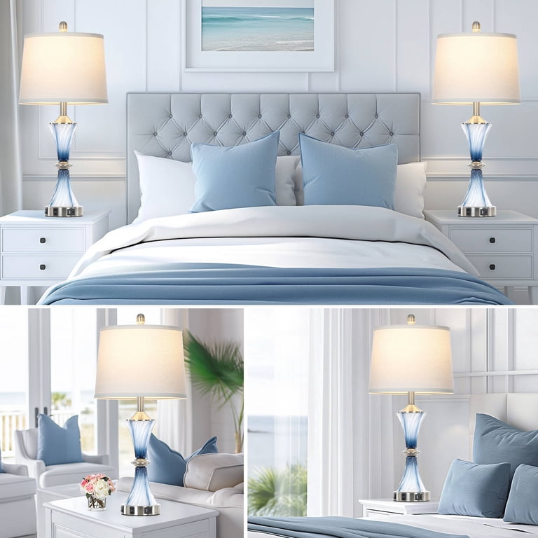 Cinkeda 27-Inch Blue Gradient Glass Table Lamp Set of 2 with USB Ports photo 2