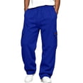 thumbnail image 2 of Men's Wide Leg Cargo Pants High Waisted Drawtring Baggy Adjustable Casual Loose Fit Warm Trousers Hiking Work Pant with Multi Pockets Royal Blue L, 2 of 9