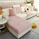 thumbnail image 2 of Mejora tu sofá con nuestra funda de sofá seccional universal de terciopelo - Perfecta para gatos, mascotas y niños - ¡Funda de almohada a rayas rosa y blanca incluida!, 2 of 4