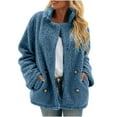 thumbnail image 3 of QATAINLAV Sherpa Jacket for Women Lapel Open Front Fleece Cardigans Fuzzy Faux Fur Warm Winter Coats with Pockets, Blue, XXL, 3 of 10