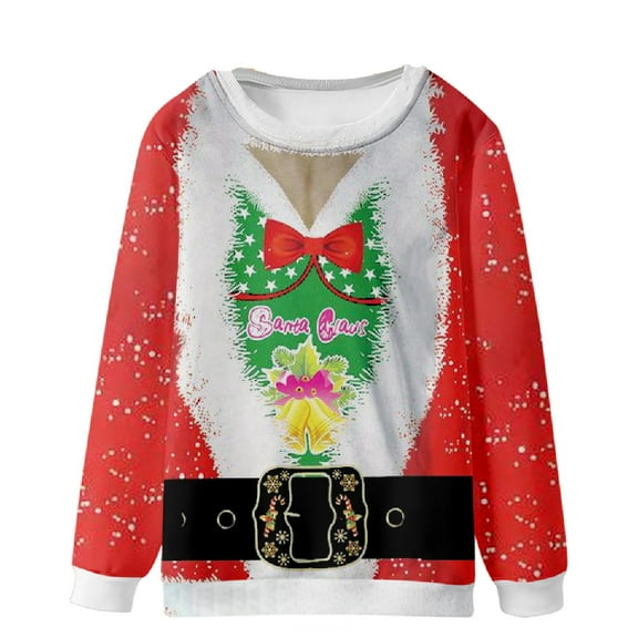 IROINNID Ugly Shirt for Men Christmas Graphic Print Long Sleeve Crewneck Pullover Xmas Holiday Gift Tops,Red