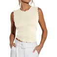 thumbnail image 2 of Womens Summer Tank Tops Crew Neck Ruffle Shirts Sleeveless Ribbed Knit Slim Fitted Tee Business Casual Blouses S, 2 of 5