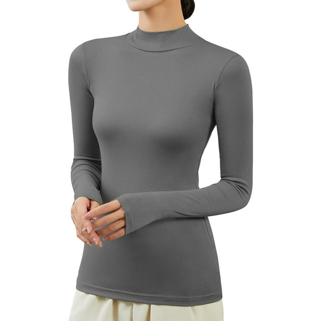 Kcodviy Chandail à Col Roulé Chandail à Col Roulé pour Femmes Hauts Thermiques pour Femmes Manches Longues avec Trous pour les Pouces Chemise à Manches Longues Chemise à Patte Top Thermal Rideaux Isolés Haut Thermique Moulant pour Femmes Coupe Ajustée Basique