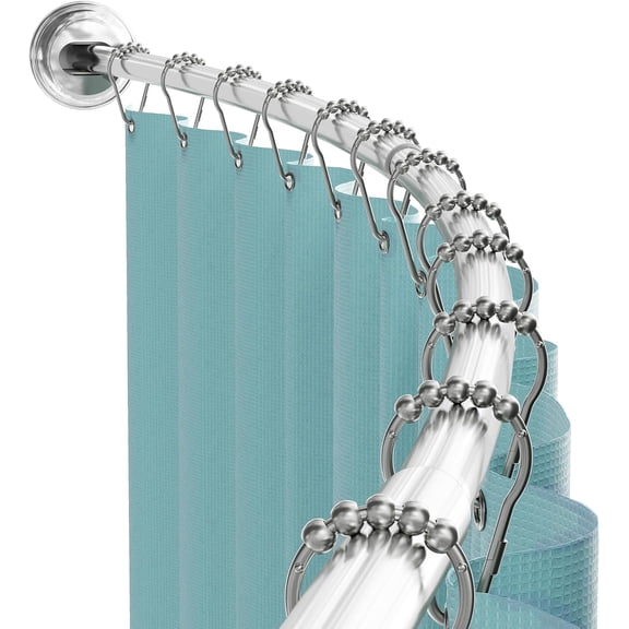 Curved Shower Curtain Rod, No Drill, 50-72 Inch Adjustable Tension Shower Rod for Bathroom, Rustproof, Non-Slip, Adds Room in Shower, Chrome