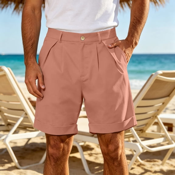 MHOSTAFH Men's Loose Fit Shorts Casual Pleated Summer Vacation Beach Shorts Stretch Dress Golf Shorts with Pockets