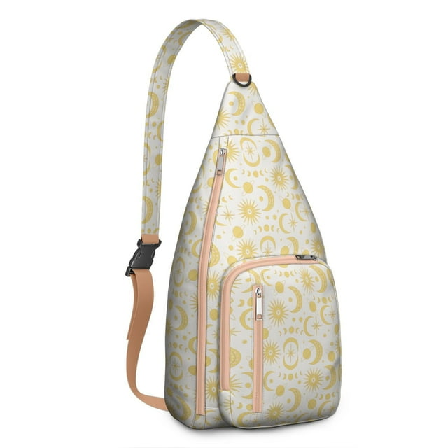 Moon Phase Sling Backpack - Gothic Witchy Celestial Pattern Crossbody Shoulder Bag, Anti-Theft Multi-Pocket Design