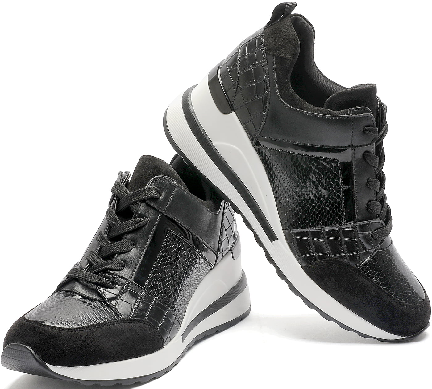 Yolanda Zula High Heel Black Wedge Sneakers for Women Knit Upper Breathable Shoes 6.5, Women's, Size: Medium