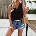 thumbnail image 4 of Women Summer Tops Women's Solid Color V Neck Sleeveless Vest Tank Comfort Top Crop Too Carry Camisole Compression Shirt Women V Neck Shirt Juniors Bra 30 Top Button Crop Pack Spotted Blouse Black S, 4 of 6