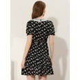 thumbnail image 3 of INSPIRE CHIC Robe Florale Col Peter Pan Ajustée et Évasée pour Femmes Noire P, 3 of 4