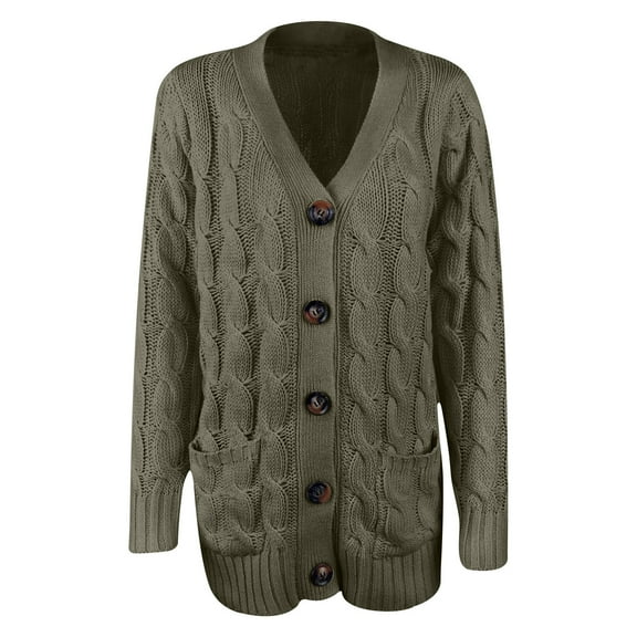 Scyoekwg Womens Winter Coats Button Knit Cardigans Sweaters Coat with Pocket Loose Casual Long Sleeve Solid Color Fashion Coats (Army Green,XXXL)