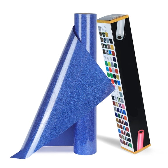 Royal Blue Glitter HTV Heat Transfer Vinyl Roll, 12 Inch x 5 Feet Iron on Vinyl for T-Shirt, Easy to Cut and Weed, Glitter Heat Transfer Design, For All Cutting Machines
