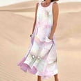 thumbnail image 2 of Birdeem Robes pour Femmes Robe Longue Sans Manches en Coton et Lin à Col Rond Imprimé, 2 of 12