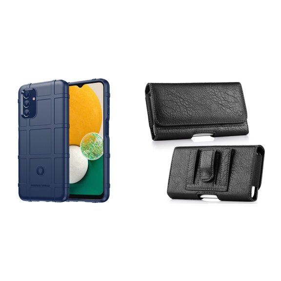 Bemz Rugged Shield [Shockproof] Heavy Duty Protection Case (Navy Blue) Bundled with Coin Wallet Phone Carrying Pouch Belt Holster (Horizontal) for Samsung Galaxy A13