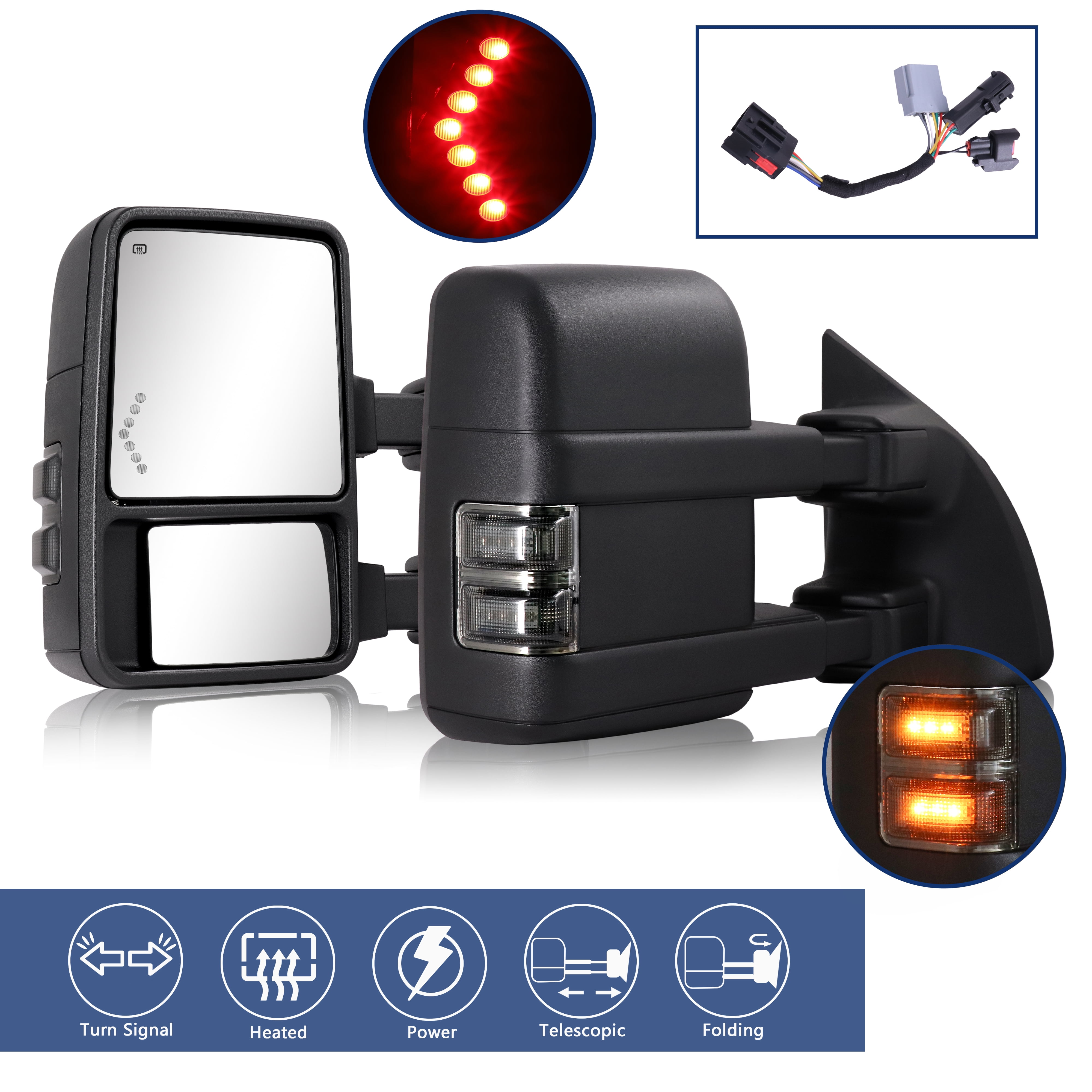 Towing Telescoping Folding Black Textured Tow Mirrors Manual with Smoke Signal and Dual Glass for 08-14 Ford F250 F350 F450 F550 Super Duty Left&right Passenger&driver Side View Mirror Pair Set Towing Telescoping Folding Black Textured Tow Mirrors Manual with Smoke Signal and Dual Glass for 08-14 Ford F250 F350 F450 F550 Super Duty Left&right Passenger&driver Side View Mirror Pair Set