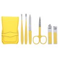 thumbnail image 1 of Cortaúñas, cuchara para orejas, tijeras para cejas, juego de herramientas de manicura y pedicura de acero inoxidable, color amarillo, 1 of 8