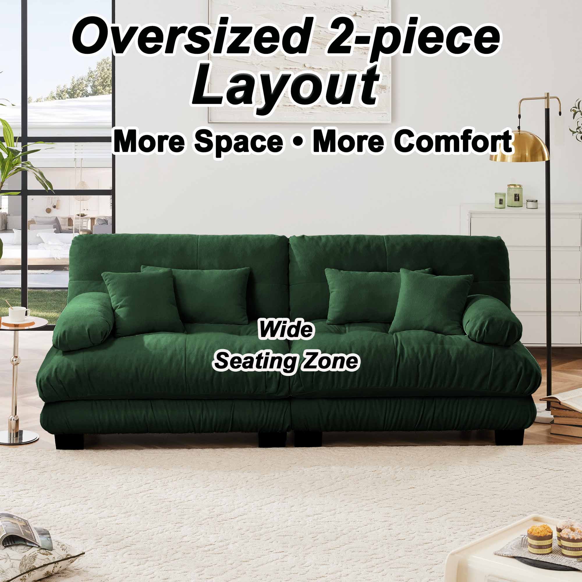 94.4" Cloud Chenille Loveseat Sofa, Oversized Deep Seat 2 Seater Couch for Living Room with Pillows，Green