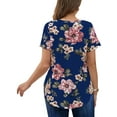 thumbnail image 2 of MOSHU Plus Size T-shirts for Women V Neck Summer Tunic Tops Floral Print Curved Hem Women Shirts, 2 of 6