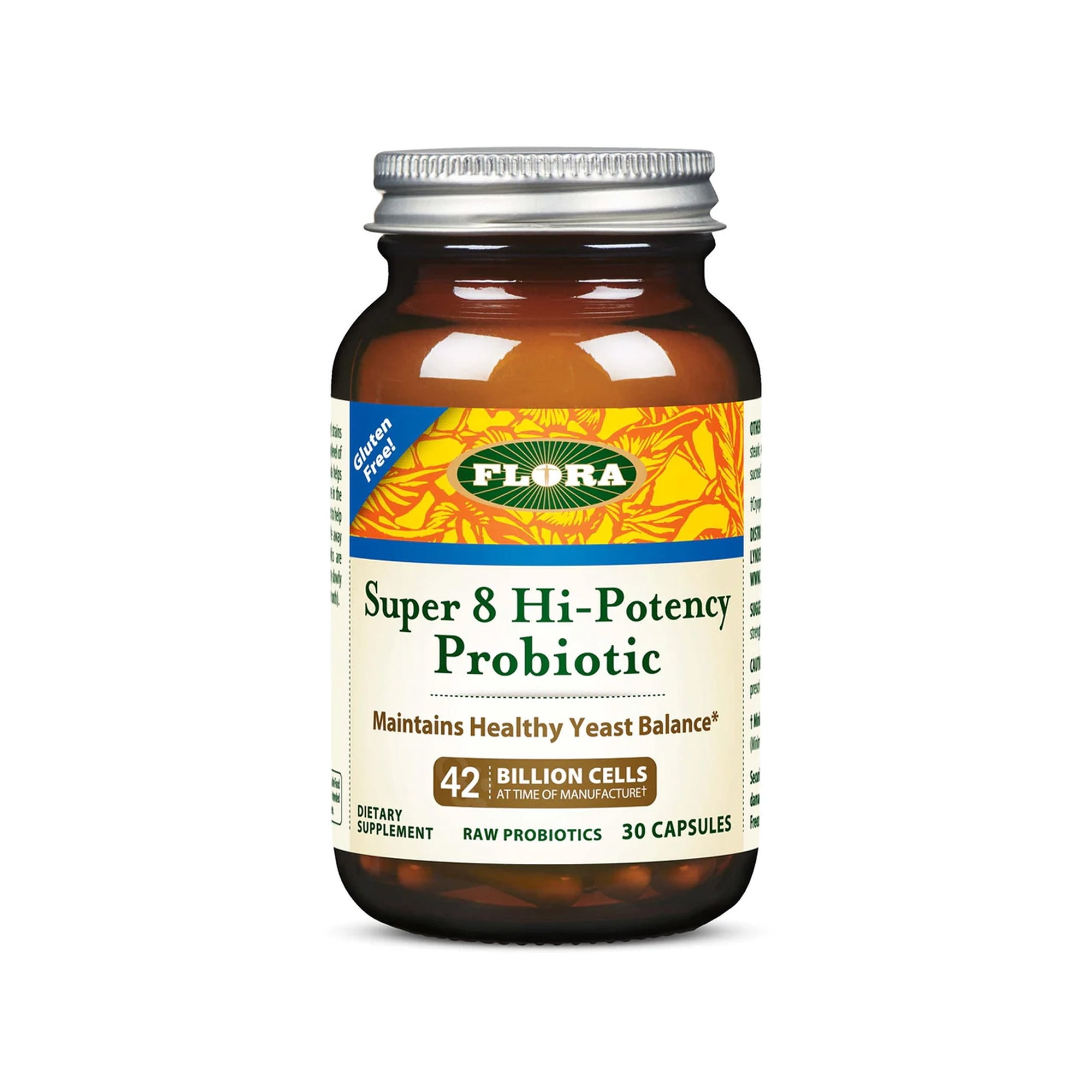 Flora - Super 8 Hi Potency Probiotics - Healthy & Digestive Balance - for Men & Women - 42 Billion CFU, Raw, Gluten Free - Up to 1 Month Supply, 30 Count