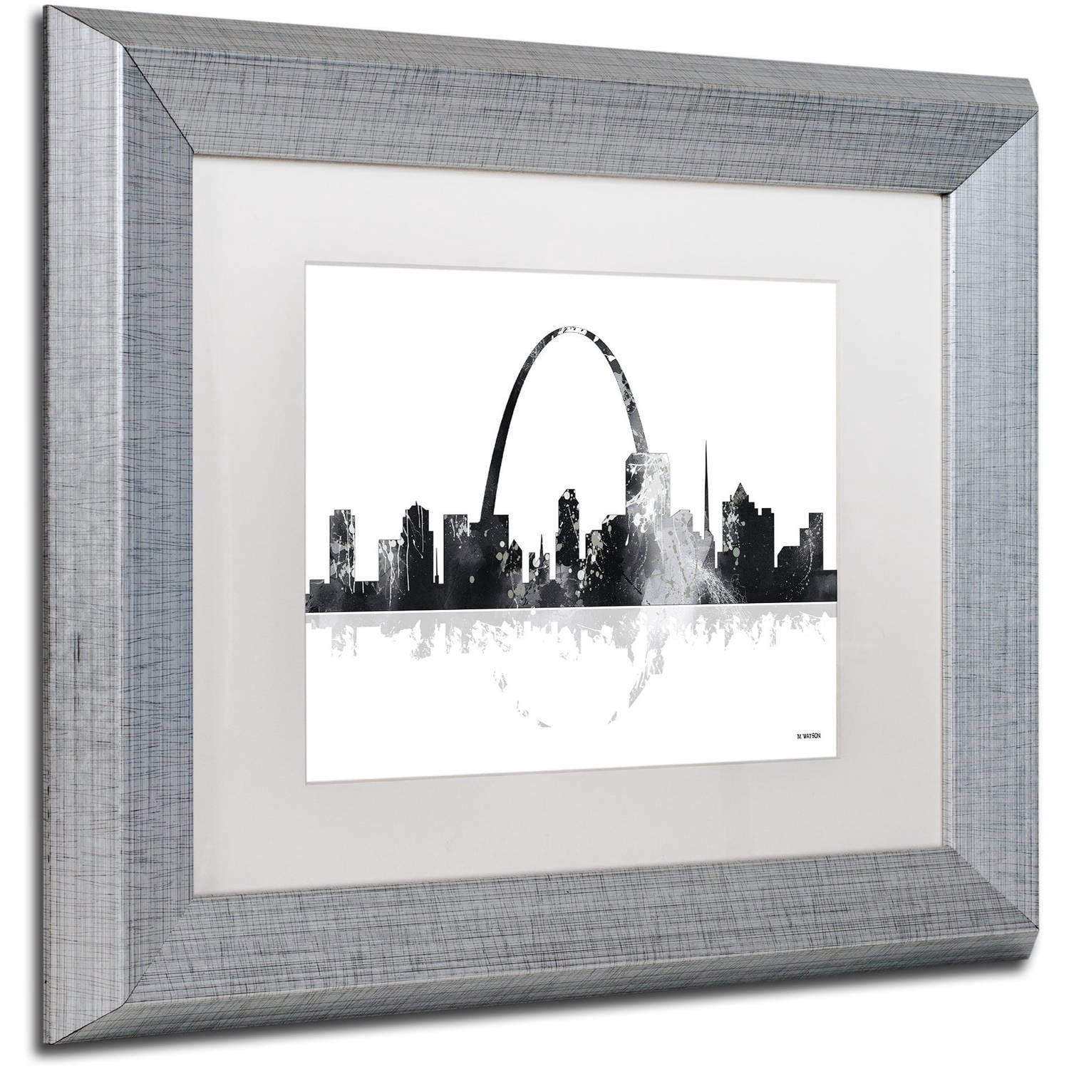 Trademark Fine Art "St Louis Missouri Skyline" Canvas Art by Marlene Watson, White Matte, Silver Frame