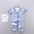 thumbnail image 2 of Summer Baby Kids Girls Boys Giraffe Sleepwear Set Short Sleeve Blouse Tops+Night Pants Blue Rabbit 120, 2 of 6