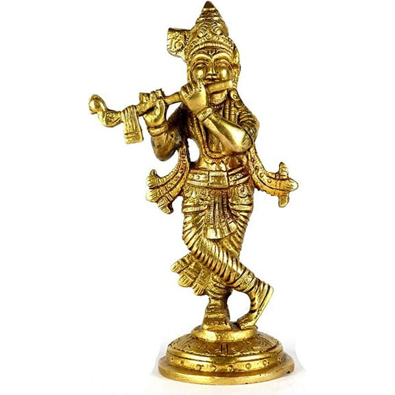 Lord Krishna Brass Idol Statue Sculpture for Pooja, Home Decor, Temple (Krishna-03)