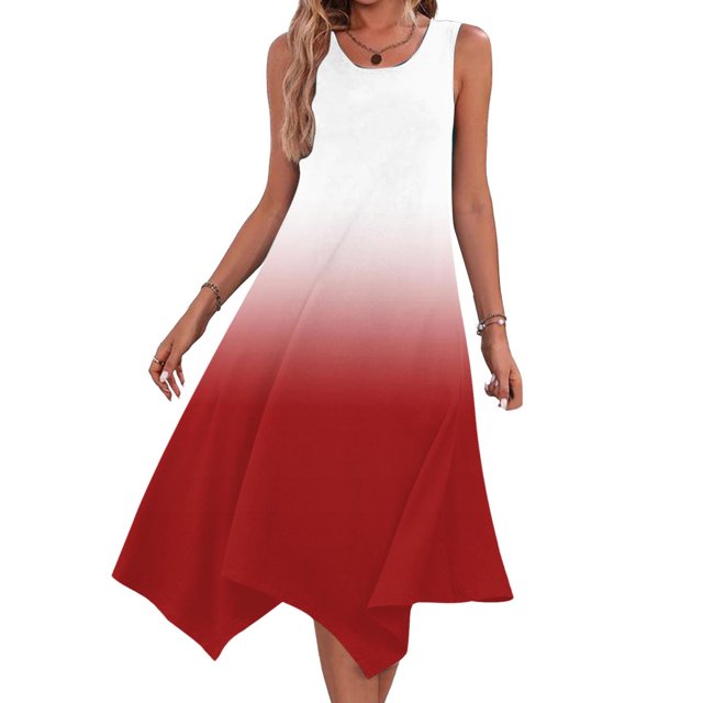 Ovzne Robes Grande Taille pour Femmes Rondes Robe pour Femme Robes Sans Manches Col Rond Cordon Décontracté Volant Robe Mini Ligne A Robe Femmes Liquidation