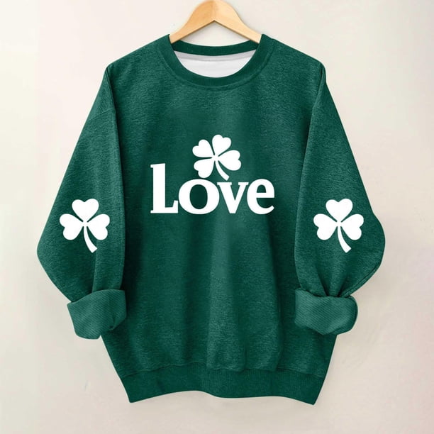 Blusas y camisas de manga larga con cuello redondo para niños Estampado del Día de San Patricio Estampados de manga larga Casual Suelto Forro polar para mayor calidez Sudadera con capucha de manga lar
