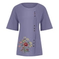 thumbnail image 4 of Camisas de lino Bouanq para mujer, blusa bordada de algodón y lino, manga corta, estilo bohemio mexicano, camiseta informal, 4 of 4