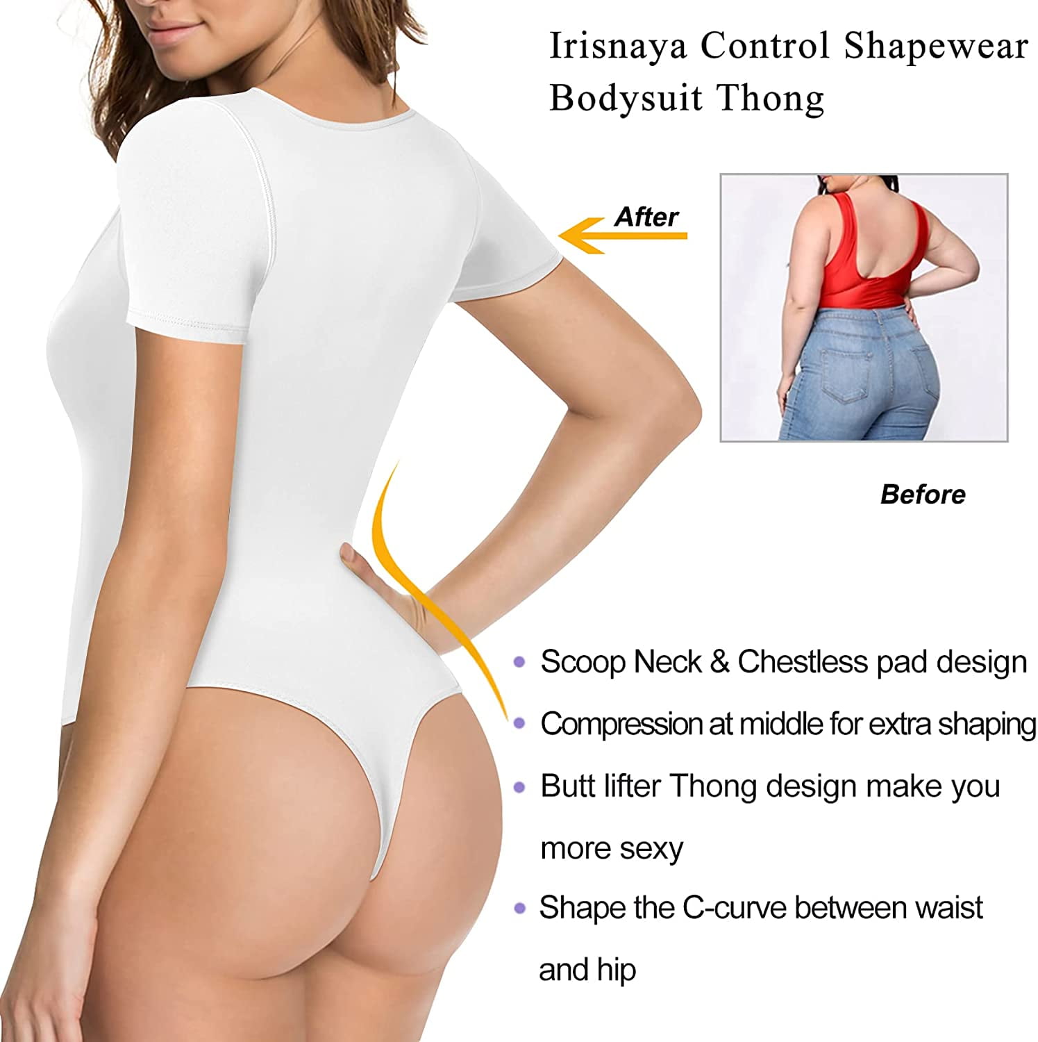 Irisnaya Shapewear Bodysuit Scoop Neck Tank Tops for Women Tummy Control  Waist Trainer Vest Full Body Shaper, White, M price in Saudi Arabia,  Saudi Arabia