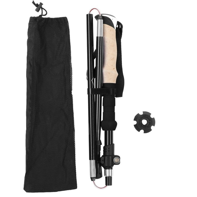 Bastón telescópico para senderismo, bastón plegable portátil de aleación de aluminio para deportes al aire libre, color negro