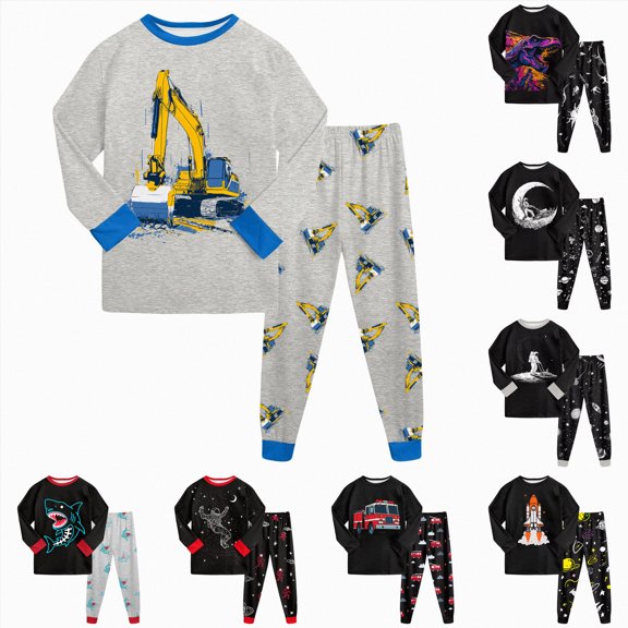 CAUYDY 5T 6T 7T 8Y 9Y 10Y Kid Pjs for Boy Children Clothing Long Sleeved Shirt Elastic Pants 2 Piece Outfits Fall Winter Cute Boys Sizes 5-6 Years,Orange