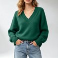 thumbnail image 2 of Women Ribbed V Neck Sweater Oversized Slouchy Knit Pullover Top, 2 of 8