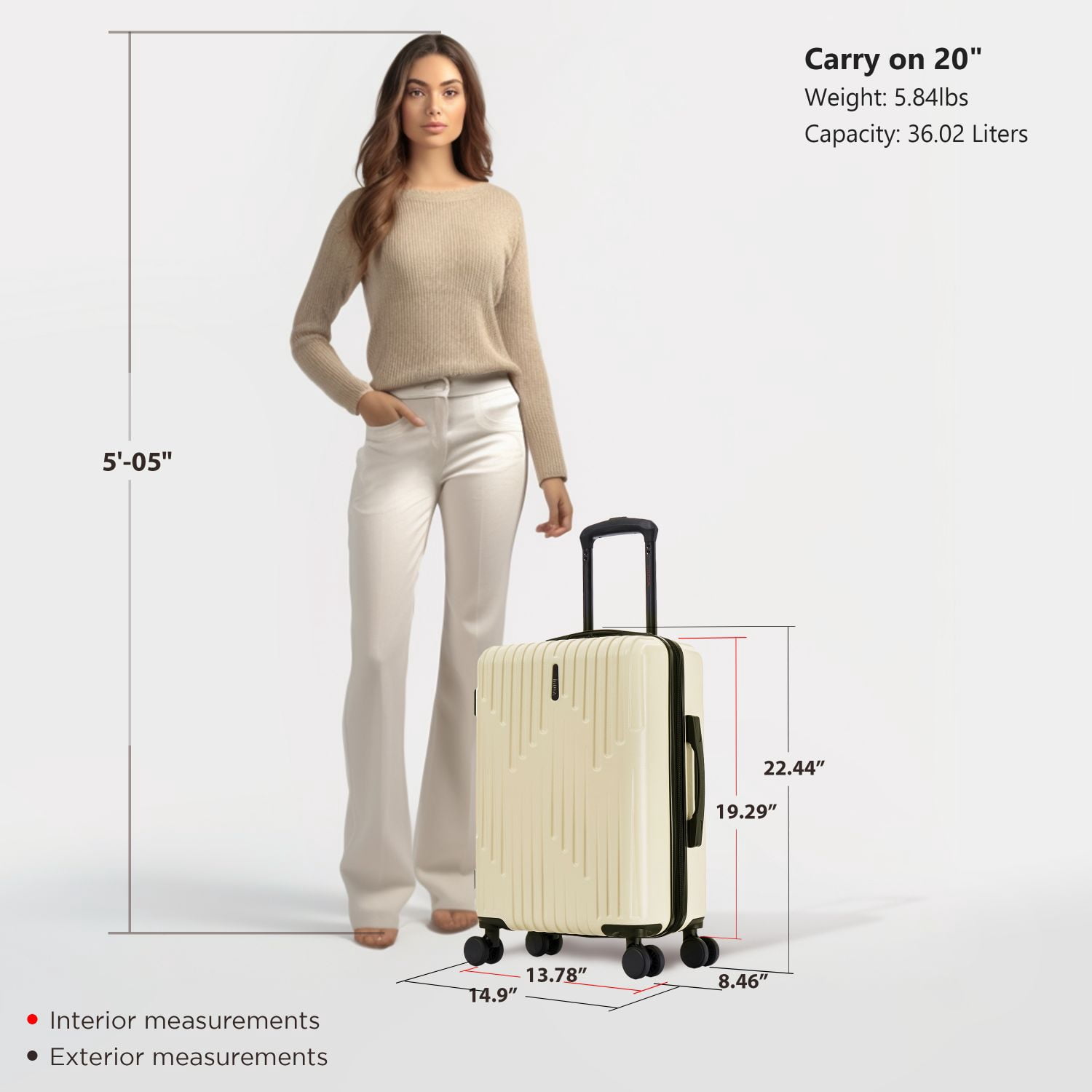 InUSA DRIP 20" Hardside Lightweight Carry On Luggage with Spinner Wheels, Handle and Trolley, Sand