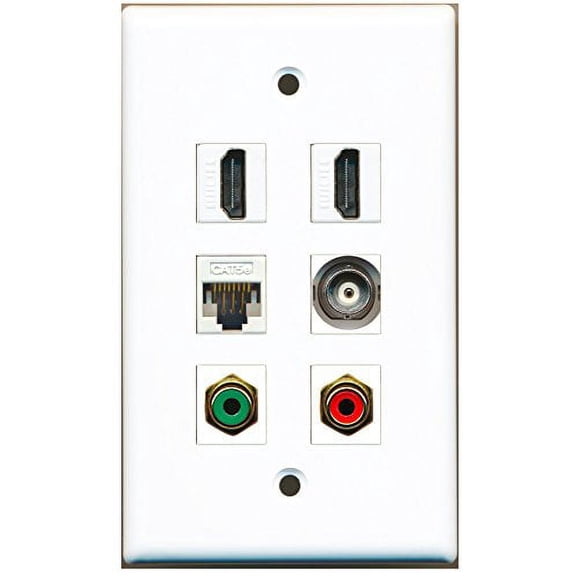 RiteAV - 2 HDMI 1 Port RCA Red 1 Port RCA Green 1 Port BNC 1 Port Cat5e Ethernet White Wall Plate