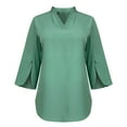 thumbnail image 4 of Scyoekwg 3/4 Sleeve Shirts for Women V-Neck Three-quarter Sleeve Shirts Vintage Solid Color Loose Fall Clothes Fashion Dressy Casual Blouses Pullover(Green,L), 4 of 5