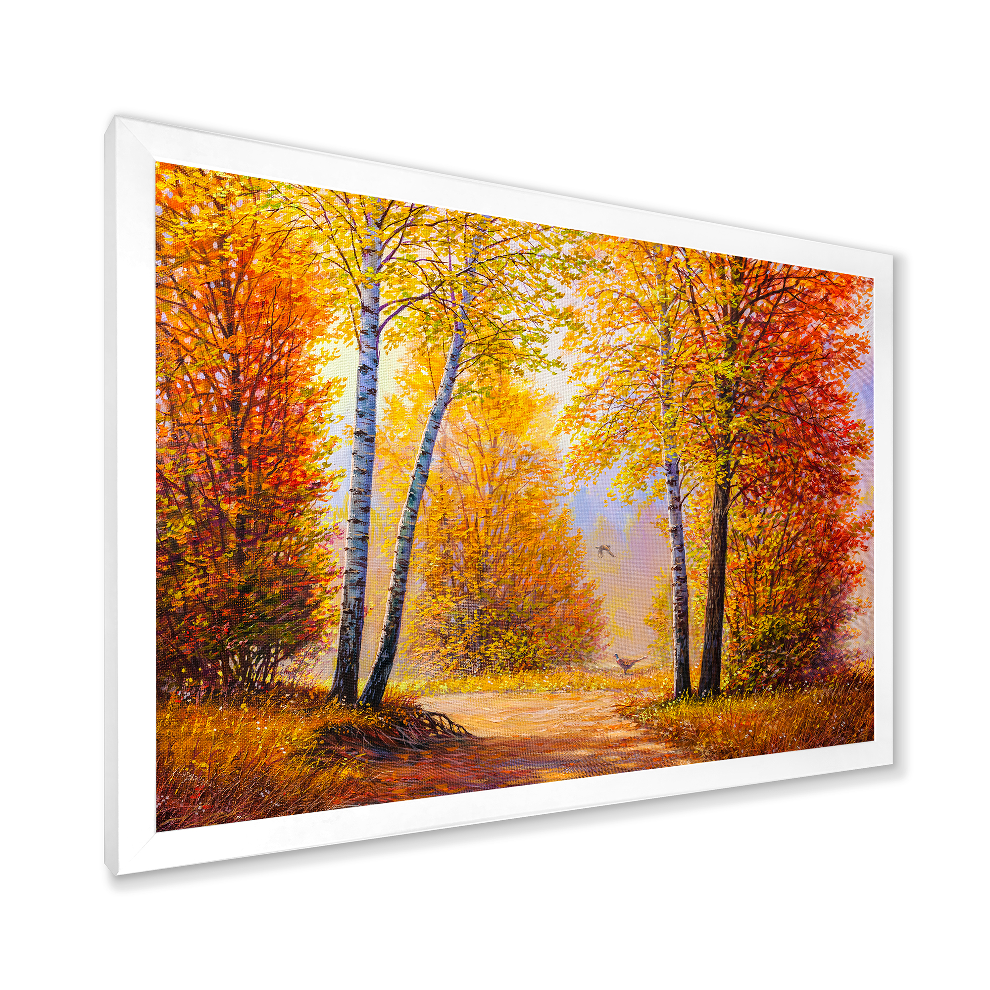 Designart 'Sunrise Glow Through The Autumn Trees' Lake House Framed Art Print