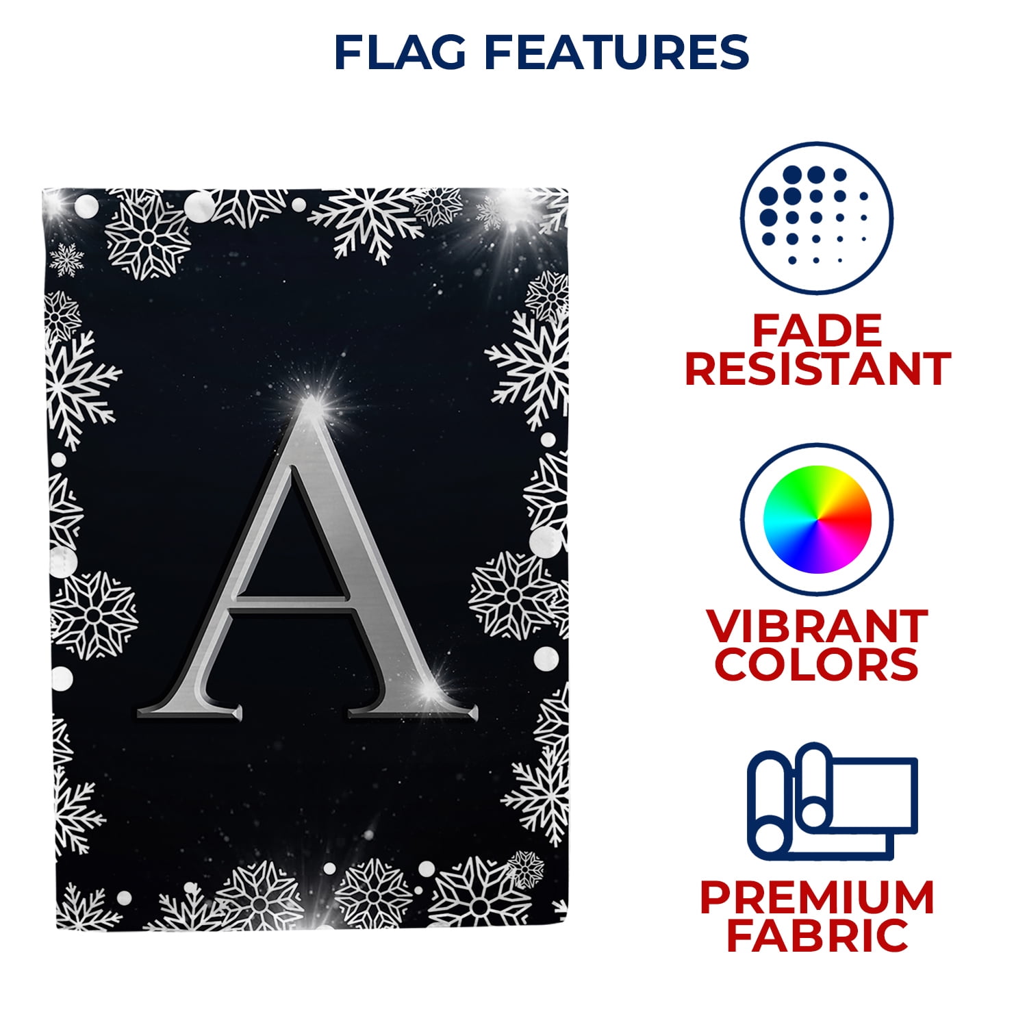 America Forever Winter Monogram Letter A House Flag Vertical Double Sided 28 x 40 inches Christmas Holiday Seasonal Flags for Outdoor, Yard, Porch Decoration, Silver Snowflakes Decoration
