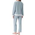thumbnail image 3 of INSPIRE CHIC Womens Waffle Cotton Pajamas Long Sleeve with Pants 2 Piece Matching Lounge Sets with Pockets L Blue, 3 of 6